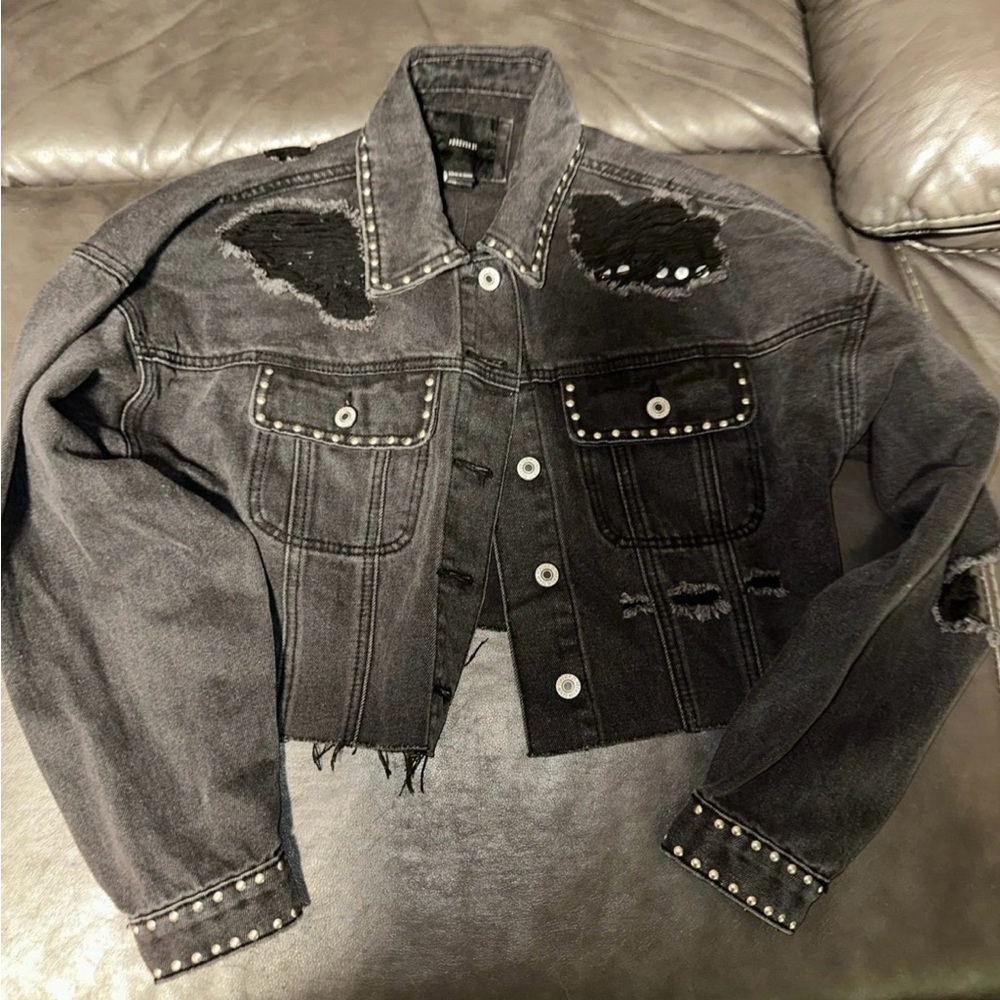 Forever 21 Black Studded Jean Jacket